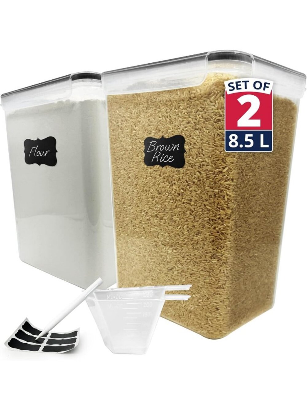 Airtight Stackable Food Storage Containers - 8.5L for Flour & Sugar (2 Pack)
